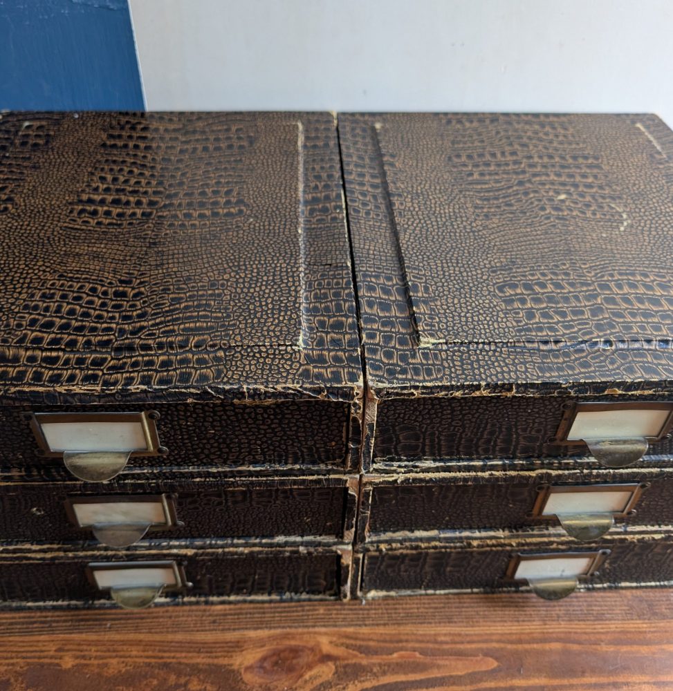 c.1930s desktop individual filing drawers with original London makers labels - Image 3