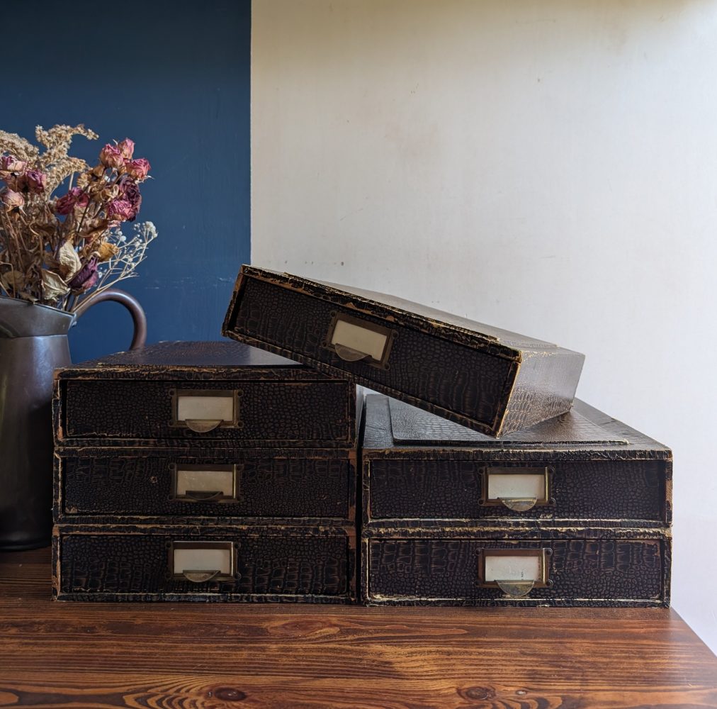 c.1930s desktop individual filing drawers with original London makers labels