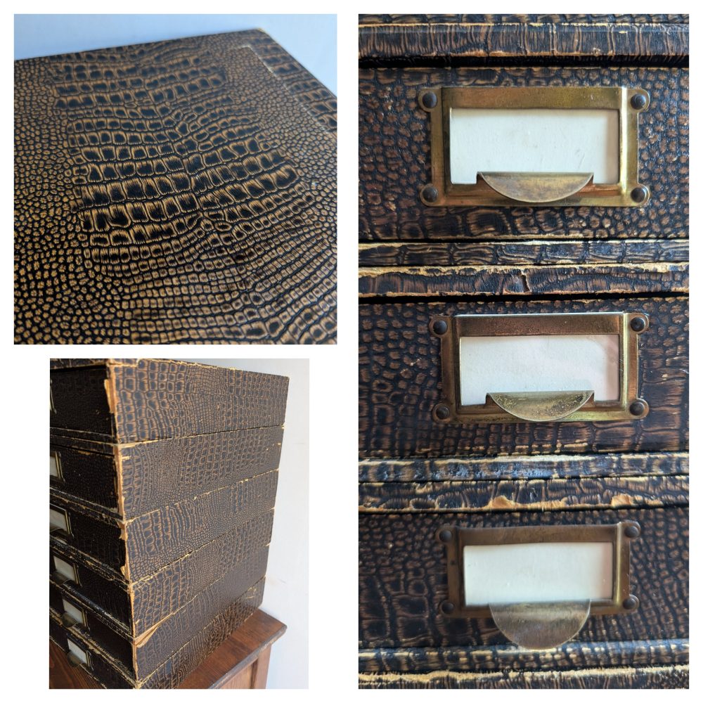 c.1930s desktop individual filing drawers with original London makers labels - Image 9