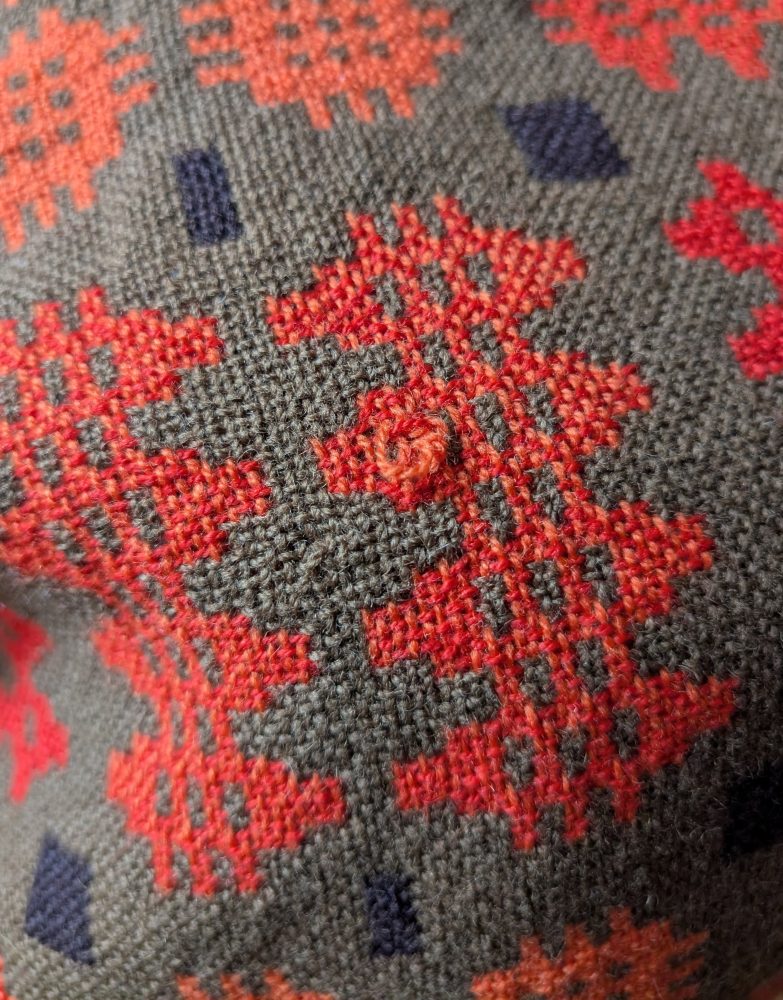 Vintage Pure Welsh Wool double-sided large blanket, traditional geometric woollen blanket in reds and oranges - Image 11
