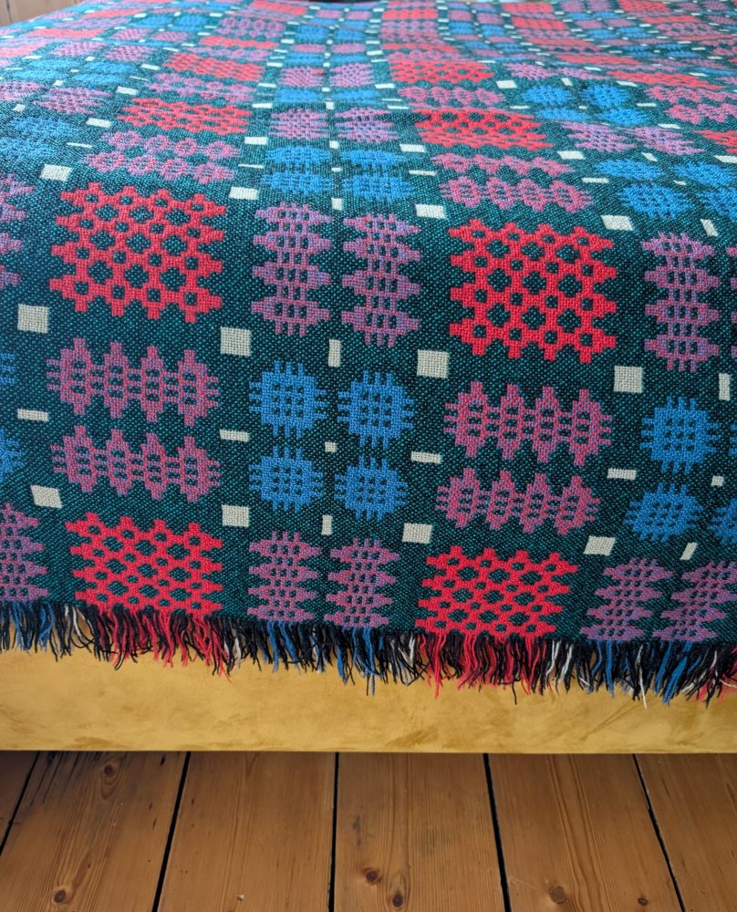 Vintage Pure Welsh Wool double-sided large blanket, traditional geometric woollen blanket in multicolours - Image 6
