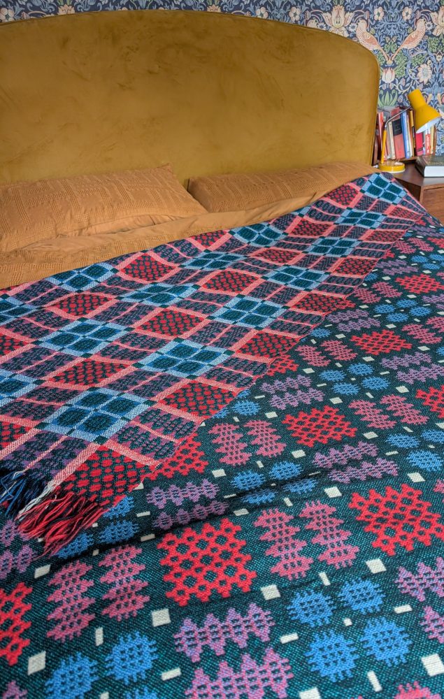 Vintage Pure Welsh Wool double-sided large blanket, traditional geometric woollen blanket in multicolours - Image 9