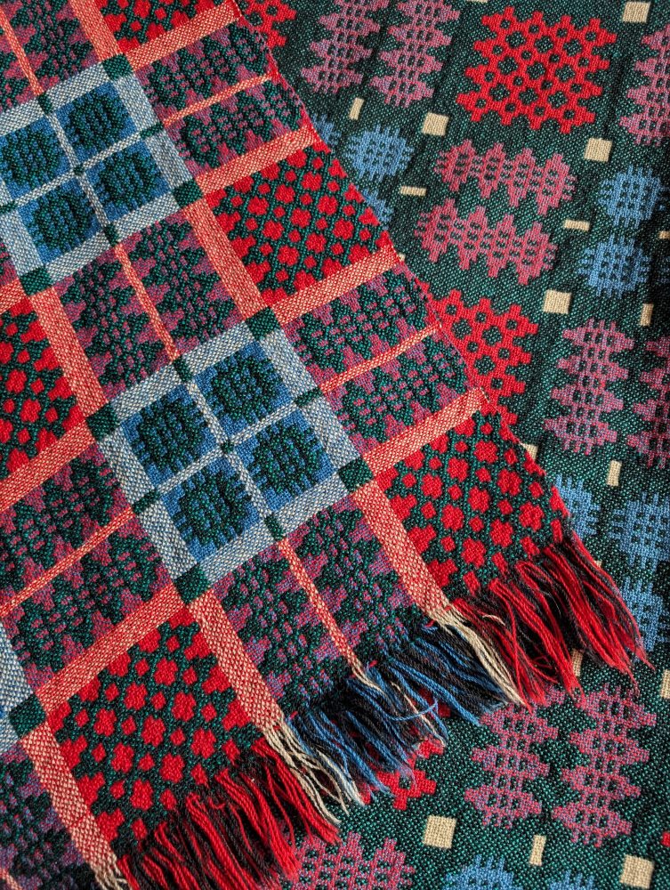 Vintage Pure Welsh Wool double-sided large blanket, traditional geometric woollen blanket in multicolours - Image 8