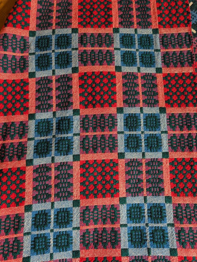 Vintage Pure Welsh Wool double-sided large blanket, traditional geometric woollen blanket in multicolours - Image 3