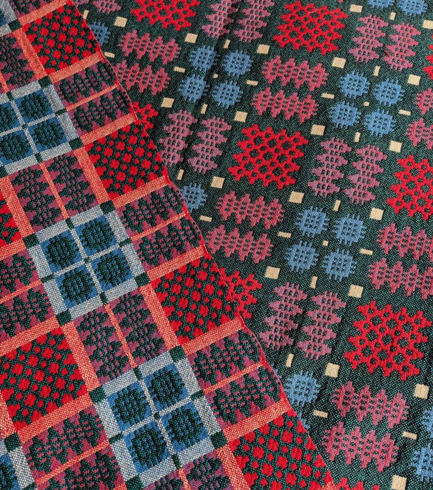 Vintage Pure Welsh Wool double-sided large blanket, traditional geometric woollen blanket in multicolours