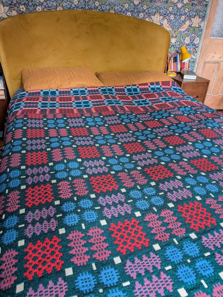 Vintage Pure Welsh Wool double-sided large blanket, traditional geometric woollen blanket in multicolours - Image 2