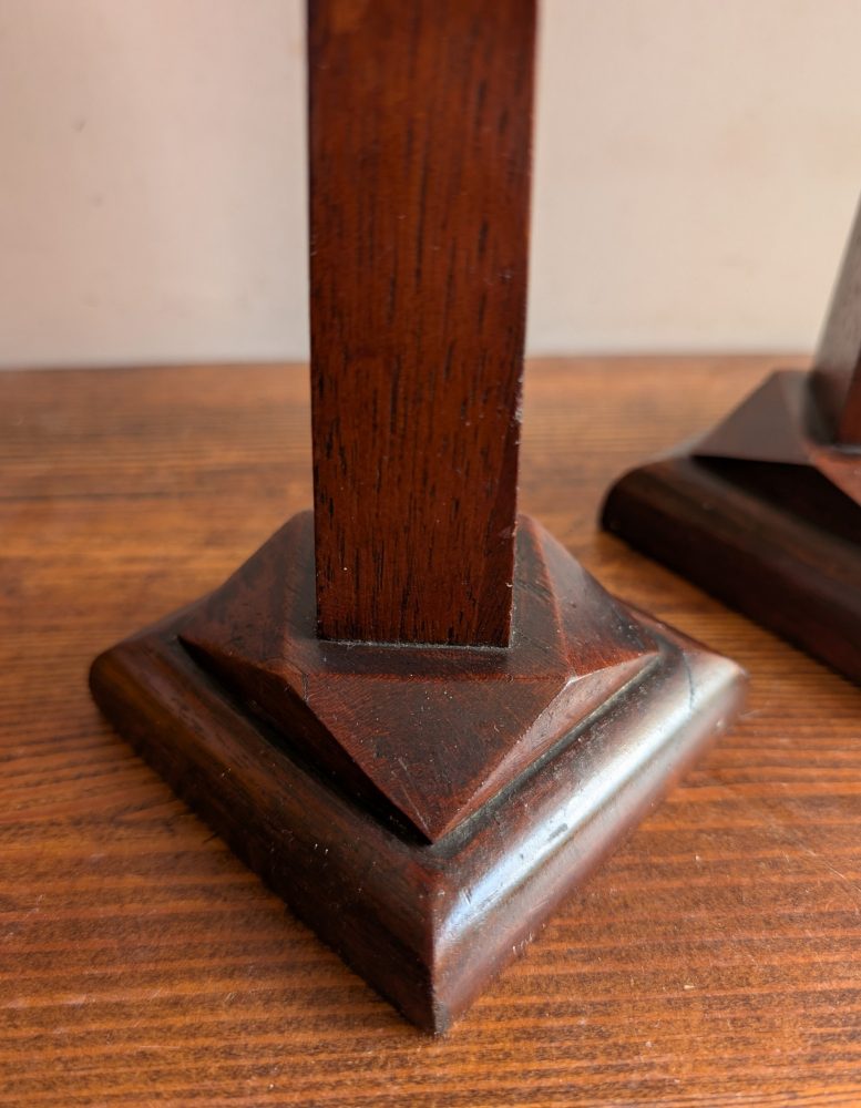 Pair of Art Deco oak and brass candlestick holders - Image 4