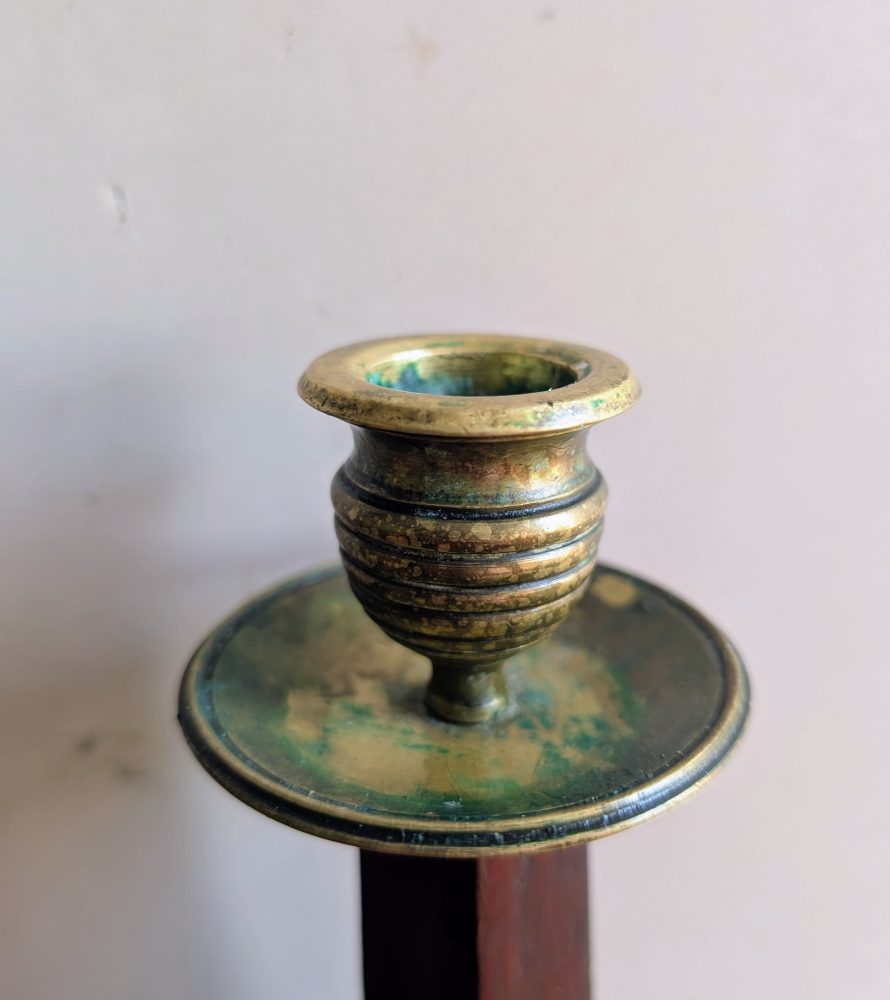 Pair of Art Deco oak and brass candlestick holders - Image 8