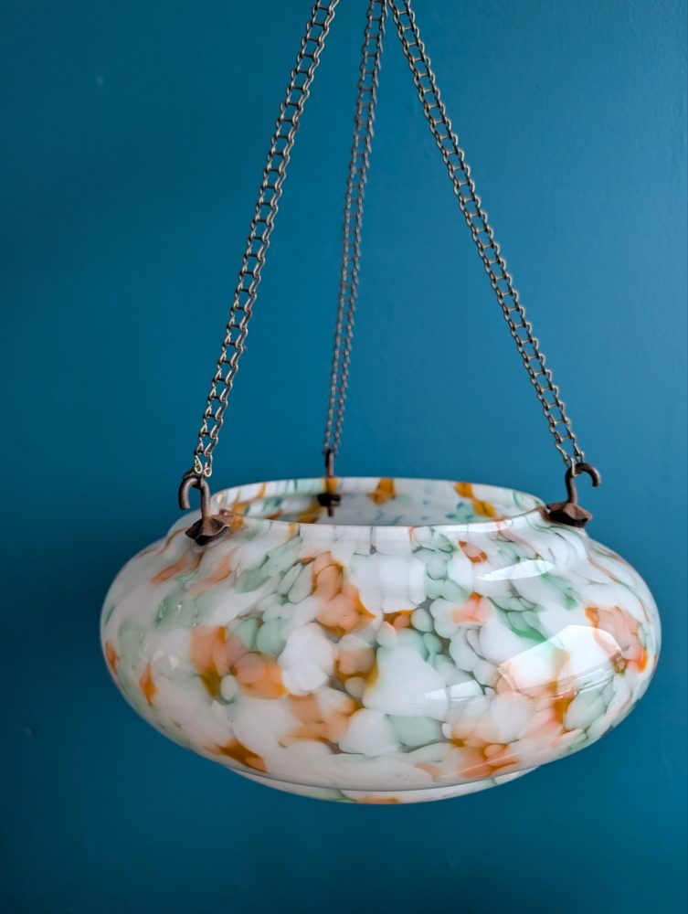 c.1950s Art Deco mottled orange and white glass 'fly catcher' pendant light shade