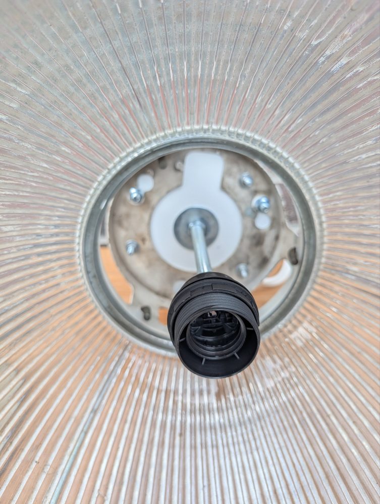 Trio of Midcentury Holophane large glass pendant lights, rewired, PAT tested and ready to hang - Image 6