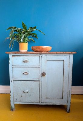 Vintage early-midcentury French farmhouse built painted cabinet
