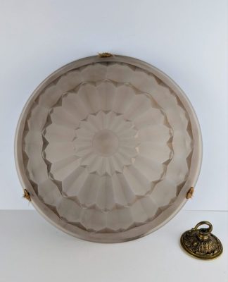 1920s French SEVB frosted glass pendant light shade with brass hanging hook