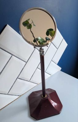 Early-mid century double sided English magnifying mirror on stand by Coalport