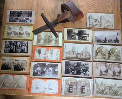 Antique Stereoscope 3D image viewer c.1880s with 18 slides
