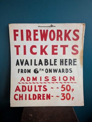 Vintage handpainted fairground Fireworks display sign