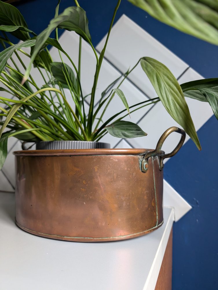 Victorian brass cooking pot planter