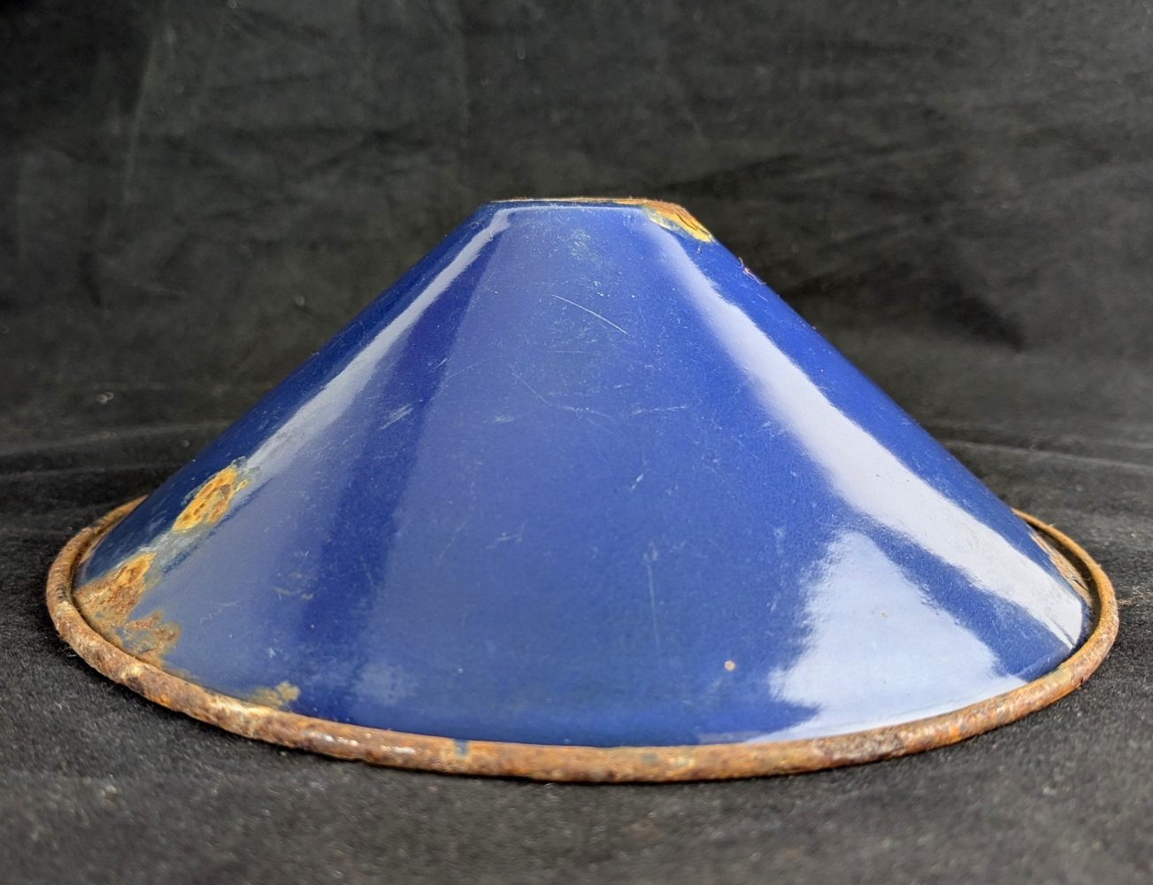 c.1950s enamelled blue industrial conical pendant light shade