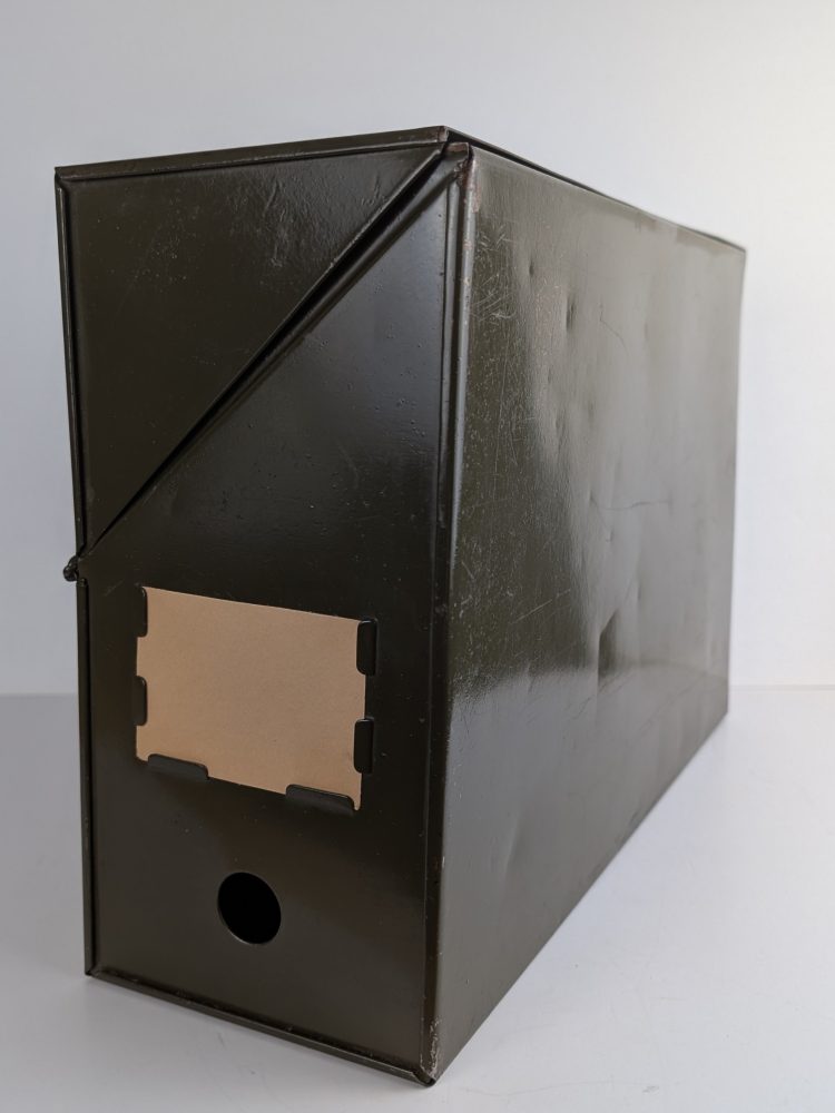 Midcentury green metal box file, vintage office desk tidy, stationery storage shelf, document filing box - Image 6