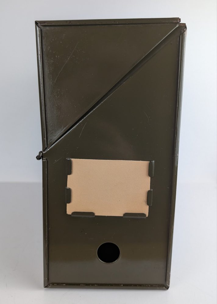 Midcentury green metal box file, vintage office desk tidy, stationery storage shelf, document filing box - Image 9