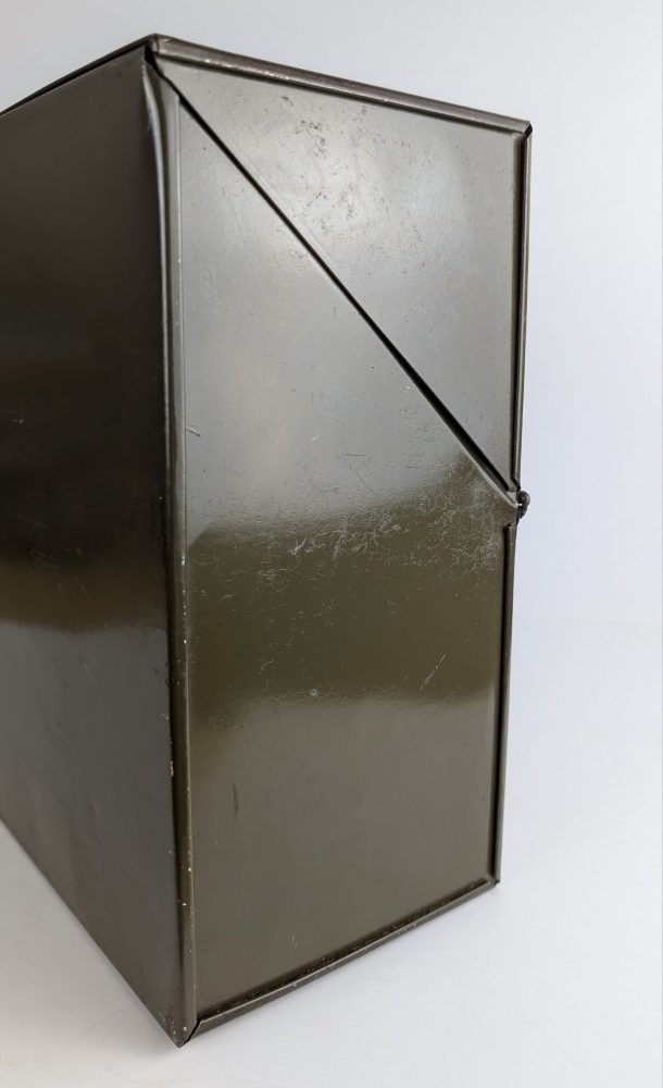 Midcentury green metal box file, vintage office desk tidy, stationery storage shelf, document filing box - Image 7