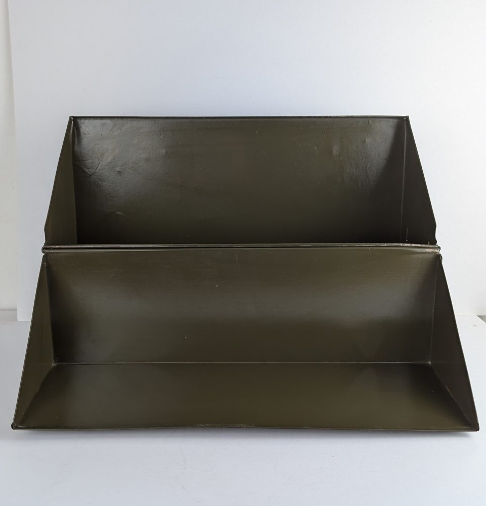 Midcentury green metal box file, vintage office desk tidy, stationery storage shelf, document filing box - Image 5