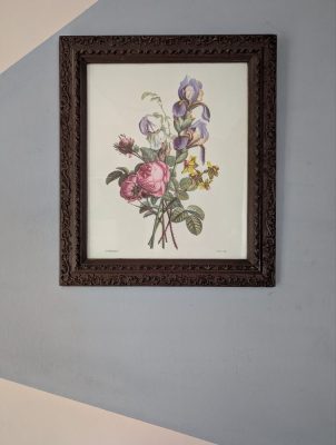 French floral print of early 19th C. flower illustration, after J.L. Prevost in antique frame