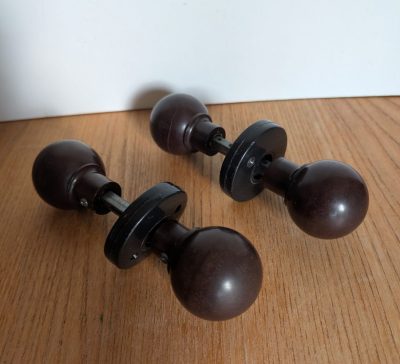 Bakelite ball door knobs with rods - 2 pairs available