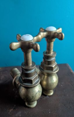 Antique brass globe taps - hot and cold