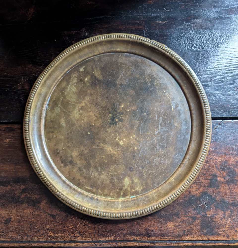 Round brass Edwardian tray