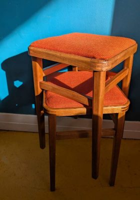 Pair of vintage oak and beech wood kitchen stools