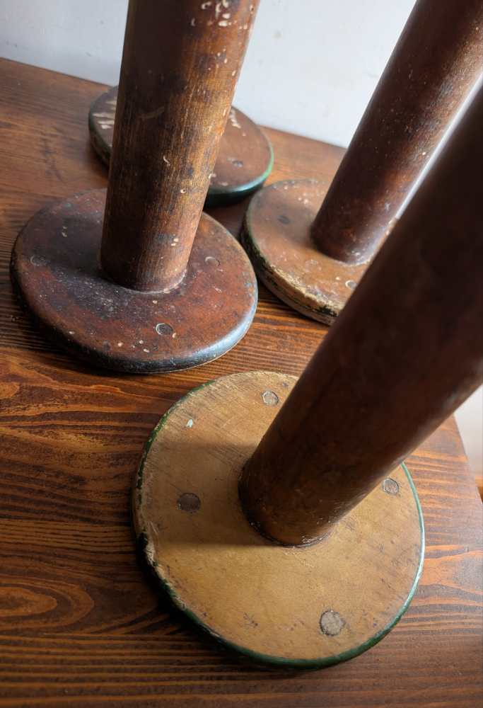 Large early 1900s wooden mill bobbins - Image 5