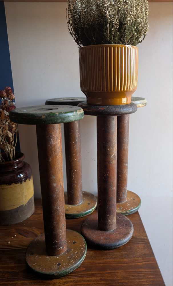 Large early 1900s wooden mill bobbins - Image 2