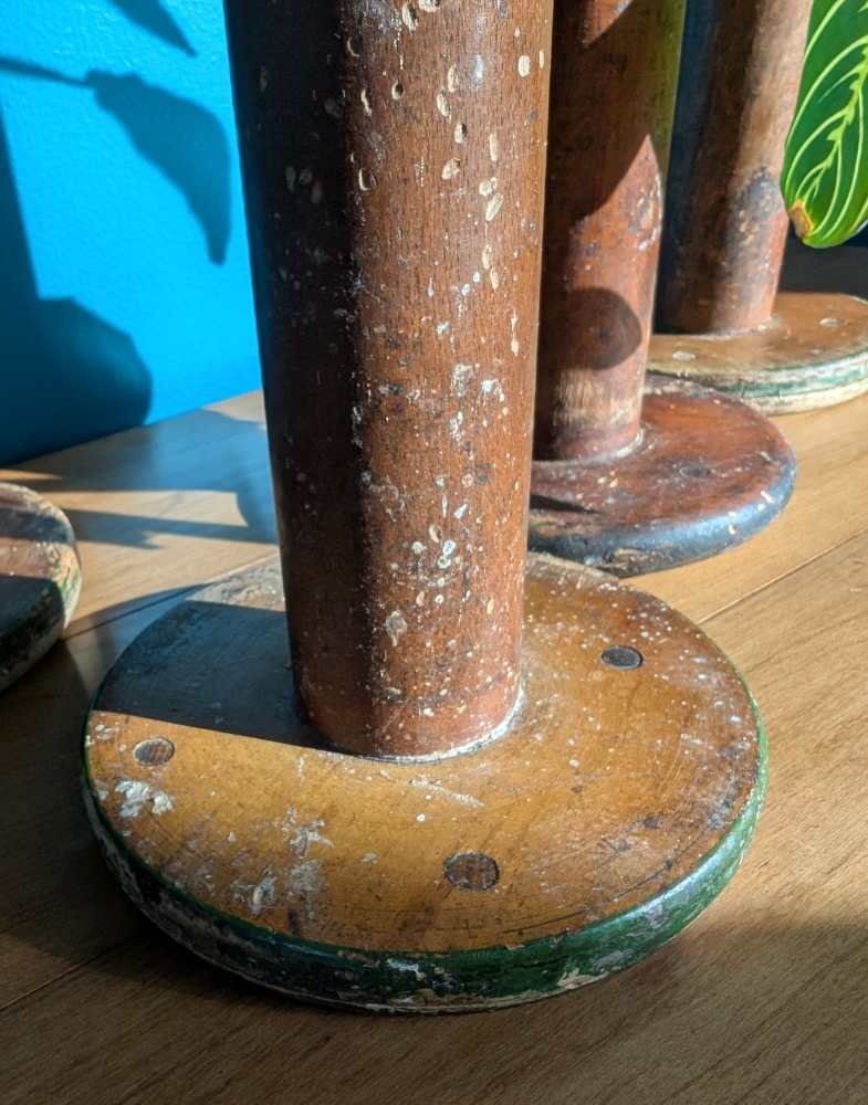 Large early 1900s wooden mill bobbins - Image 3