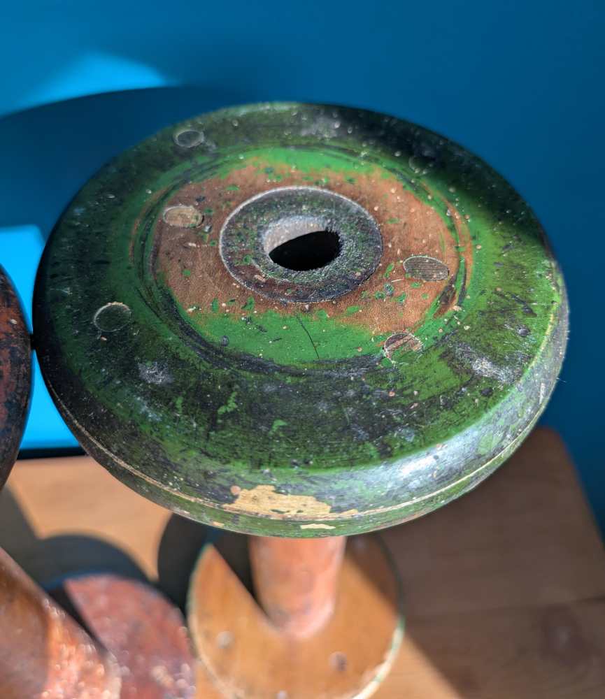 Large early 1900s wooden mill bobbins - Image 9