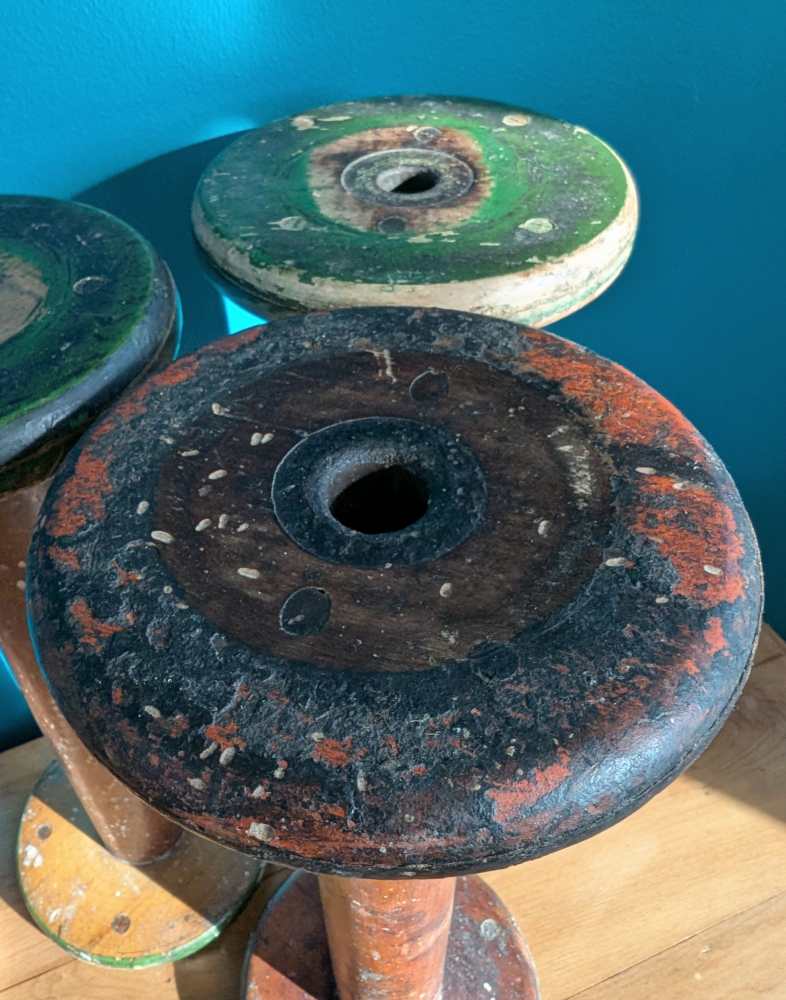 Large early 1900s wooden mill bobbins - Image 11