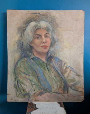 Original Self Portrait oil on board of female artist