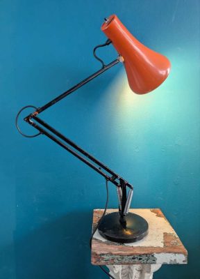 Herbert Terry Anglepoise original orange and black Model 90 desk lamp