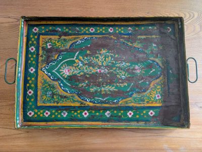 Large handpainted Indian steel tray