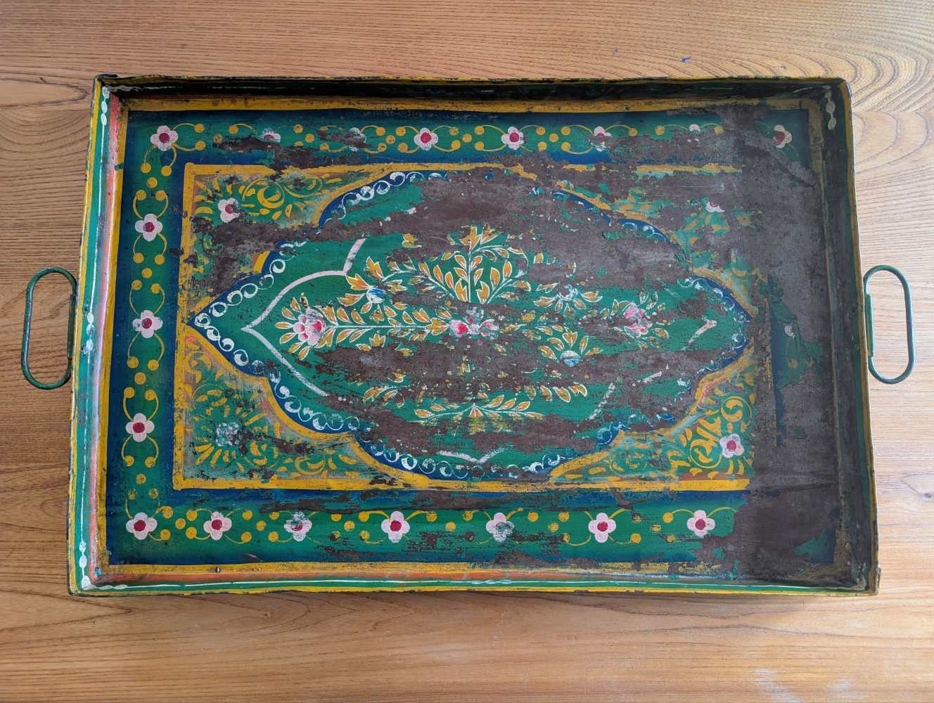 Large handpainted Indian steel tray