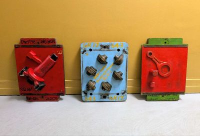 Three industrial cast iron moulds