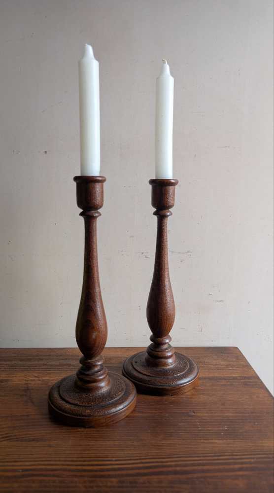 Pair of antique wooden candlesticks with original paintwork - Image 10