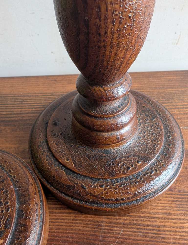 Pair of antique wooden candlesticks with original paintwork - Image 7