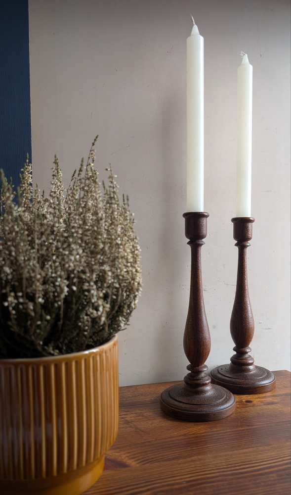 Pair of antique wooden candlesticks with original paintwork - Image 6