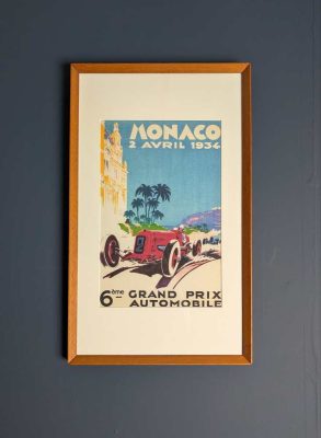 Monaco Grand Prix 1934 print in vintage wooden frame
