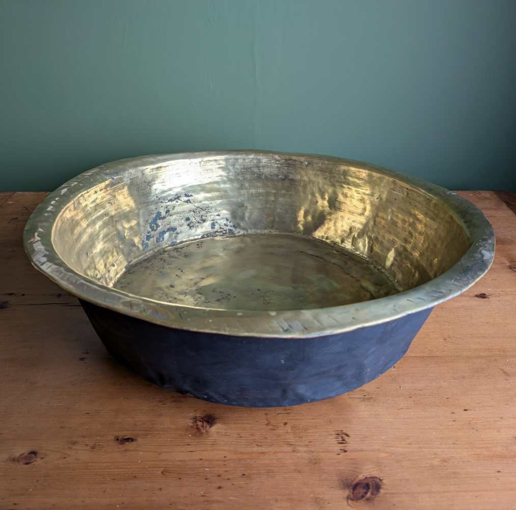 Huge antique deep copper bowl, Channel Islands Bachin