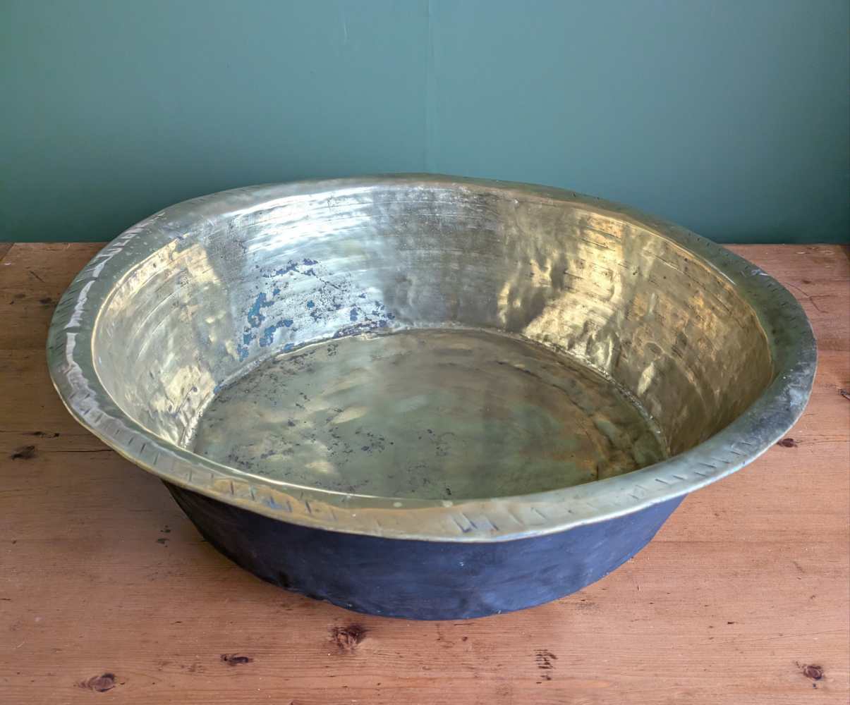 Huge antique deep copper bowl, Channel Islands Bachin - Image 6