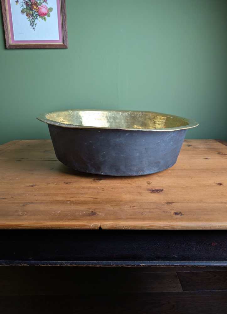 Huge antique deep copper bowl, Channel Islands Bachin - Image 3