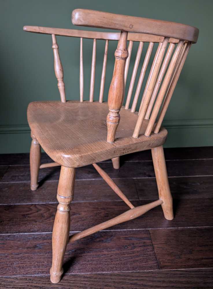 19th century bow back light Elm and Ash Windsor chair by George Wilson of Grantham - Image 20