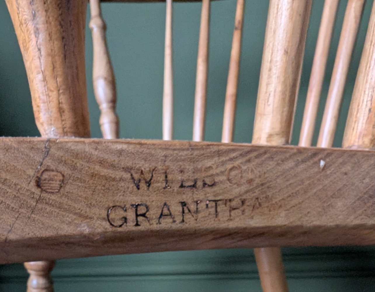 19th century bow back light Elm and Ash Windsor chair by George Wilson of Grantham - Image 5