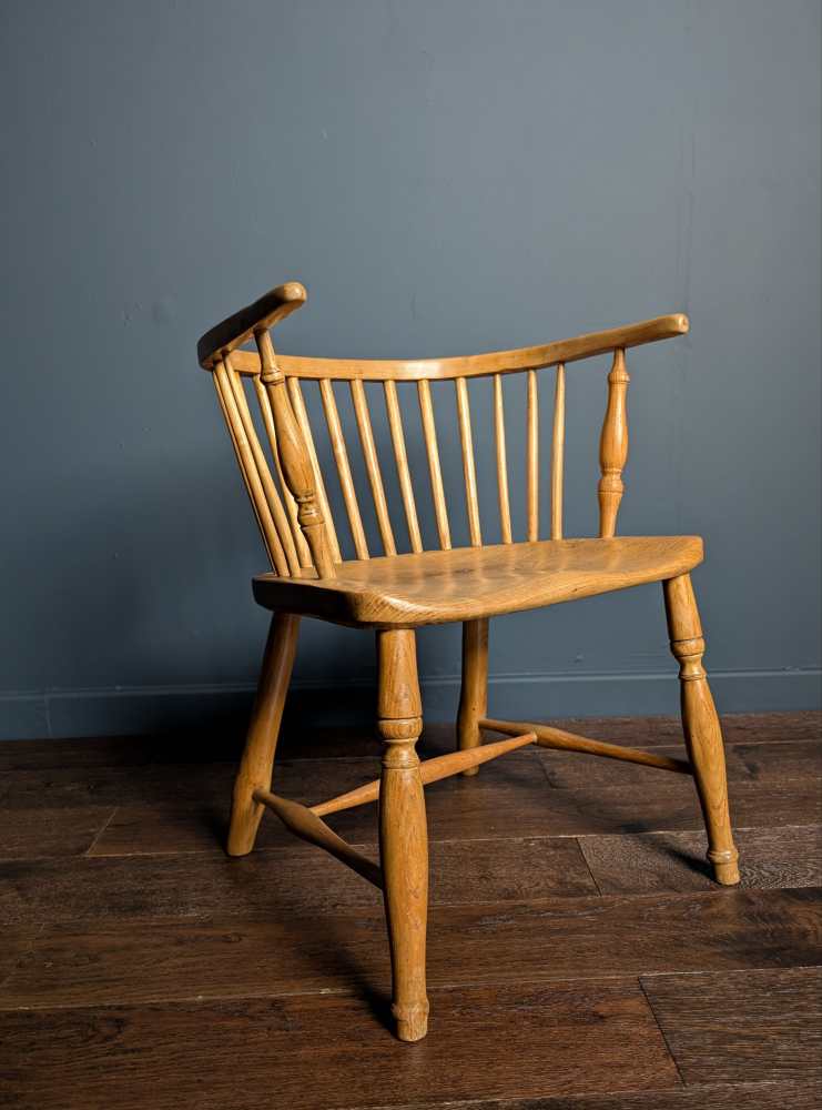 19th century bow back light Elm and Ash Windsor chair by George Wilson of Grantham